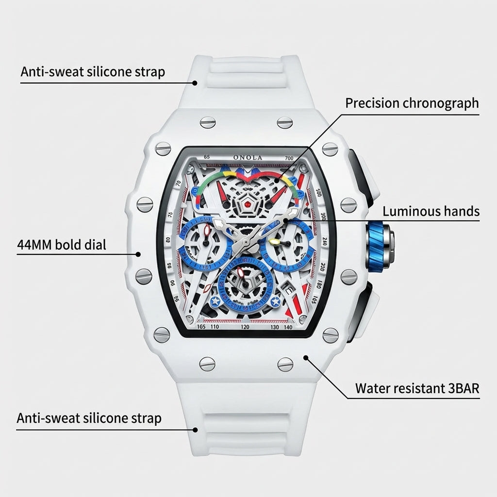 Pickleball Chronograph Watch  Anti Sweat Silicone Strap
